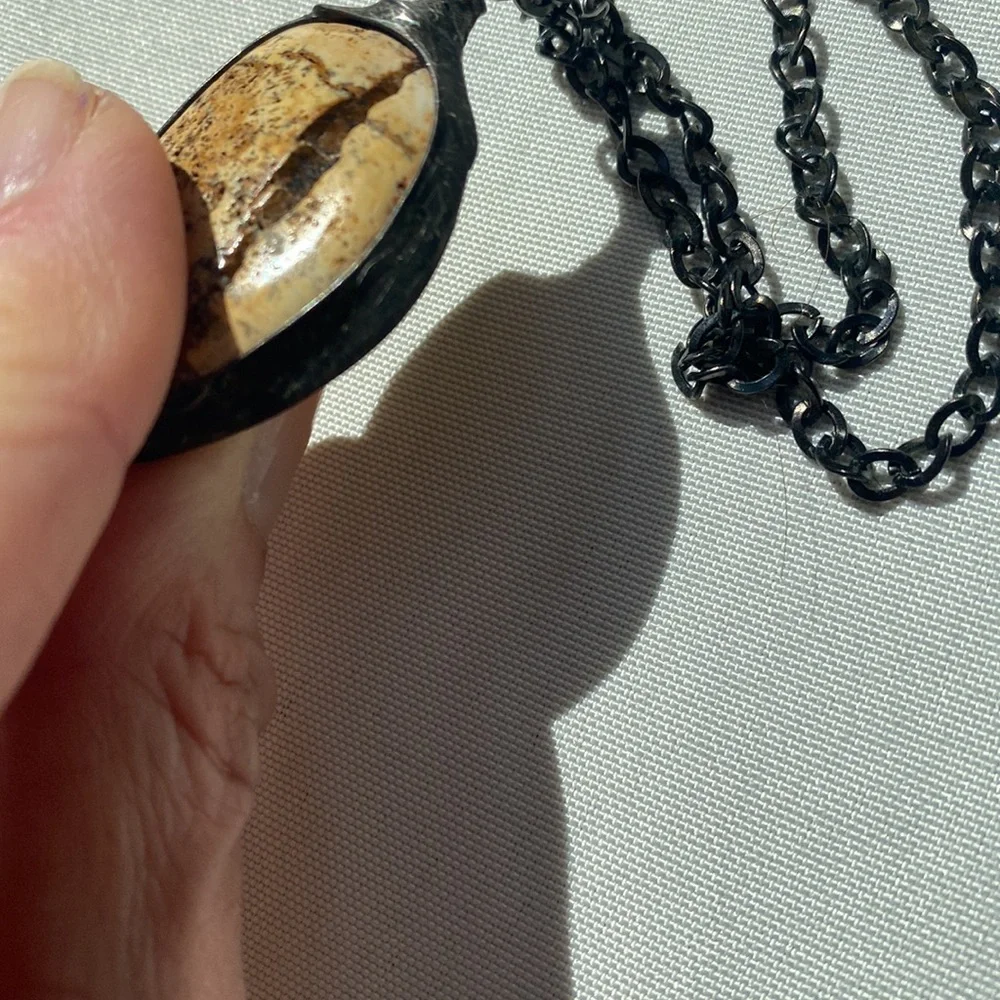 One of a kind stone necklace on dark silver chain - Picture 4 of 8